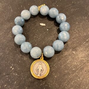 Chic Blue Beaded Bracelet with Gold Charm
